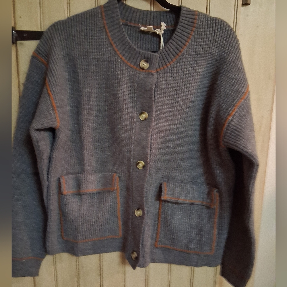 Hem & Thread Charcoal Gray Cardigan With Pockets, Womens Size Medium
